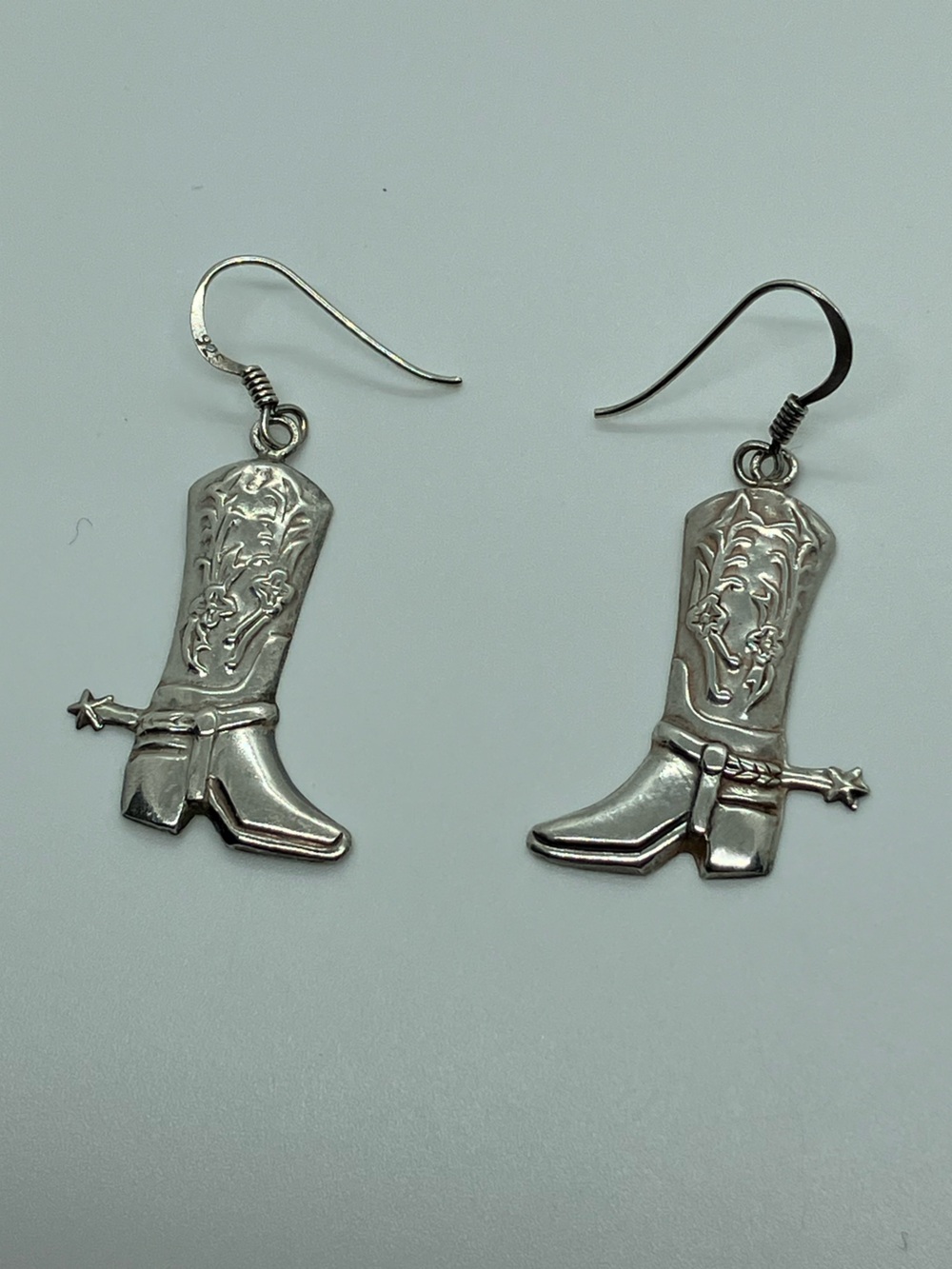 Vtg 925 Sterling Silver Cowboy Boot Dangle Earrings Western Rodeo